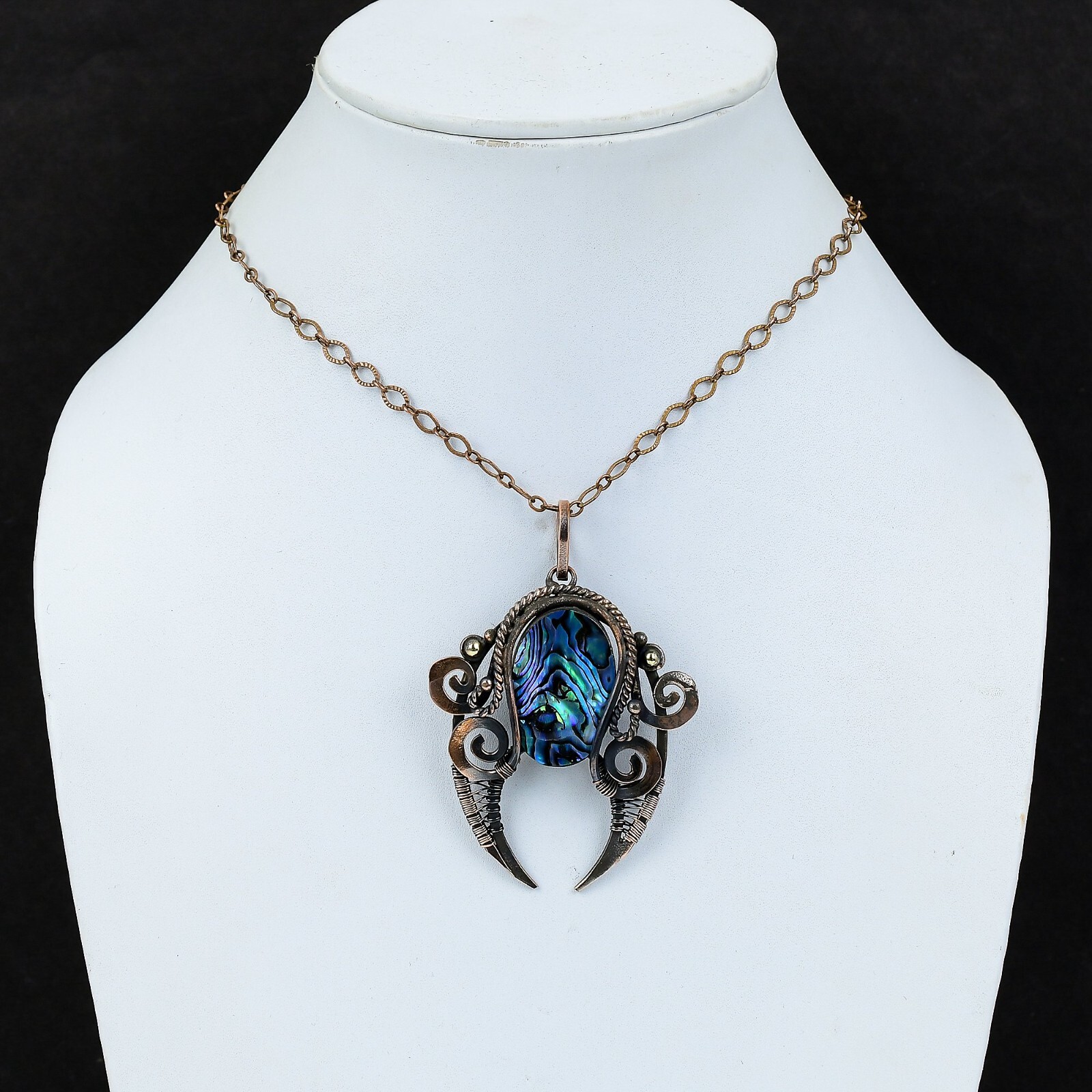 Abalone Shell Gemstone Jewelry Copper Gift For Mum Wire Wrapped Pendant 2.87″