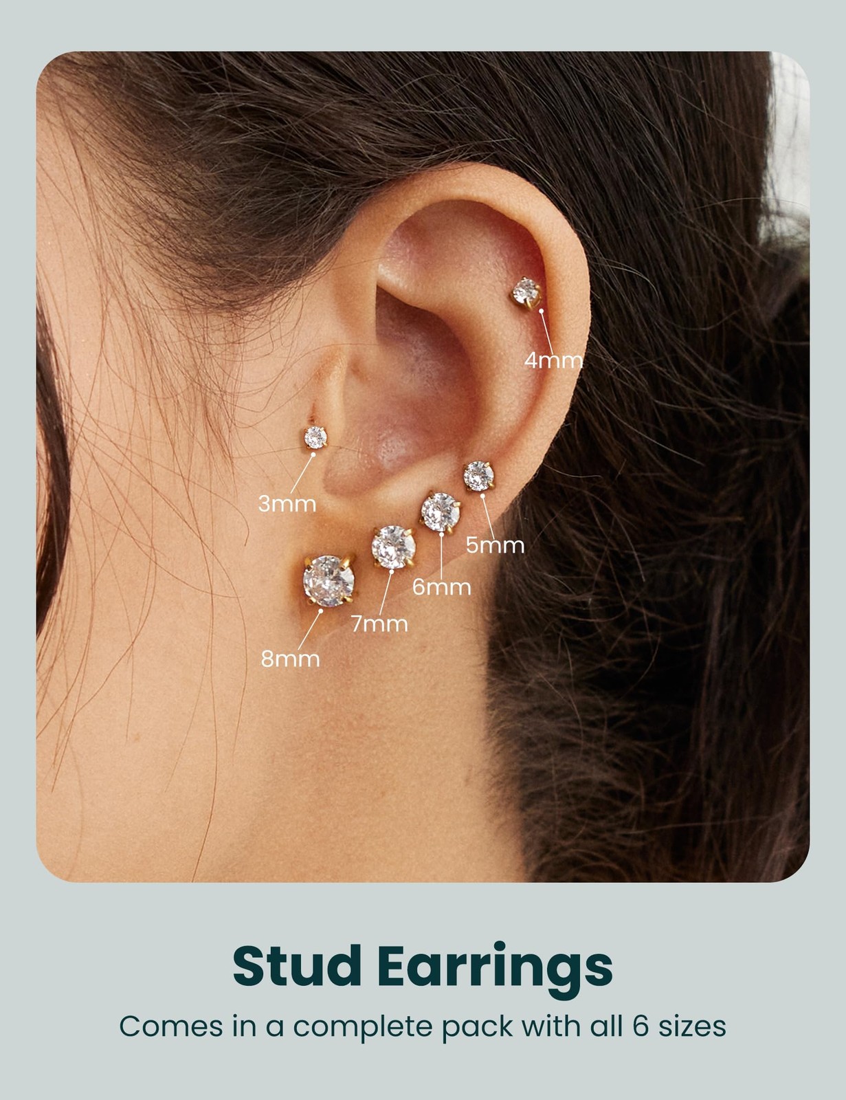 20G Hypoallergenic Flat Back Earrings for Women Men Silver 14K Gold Stainless