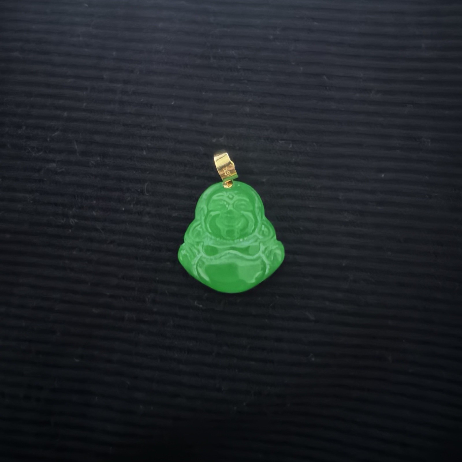 18K Yellow Gold Bail Green Jade Buddha Pendant