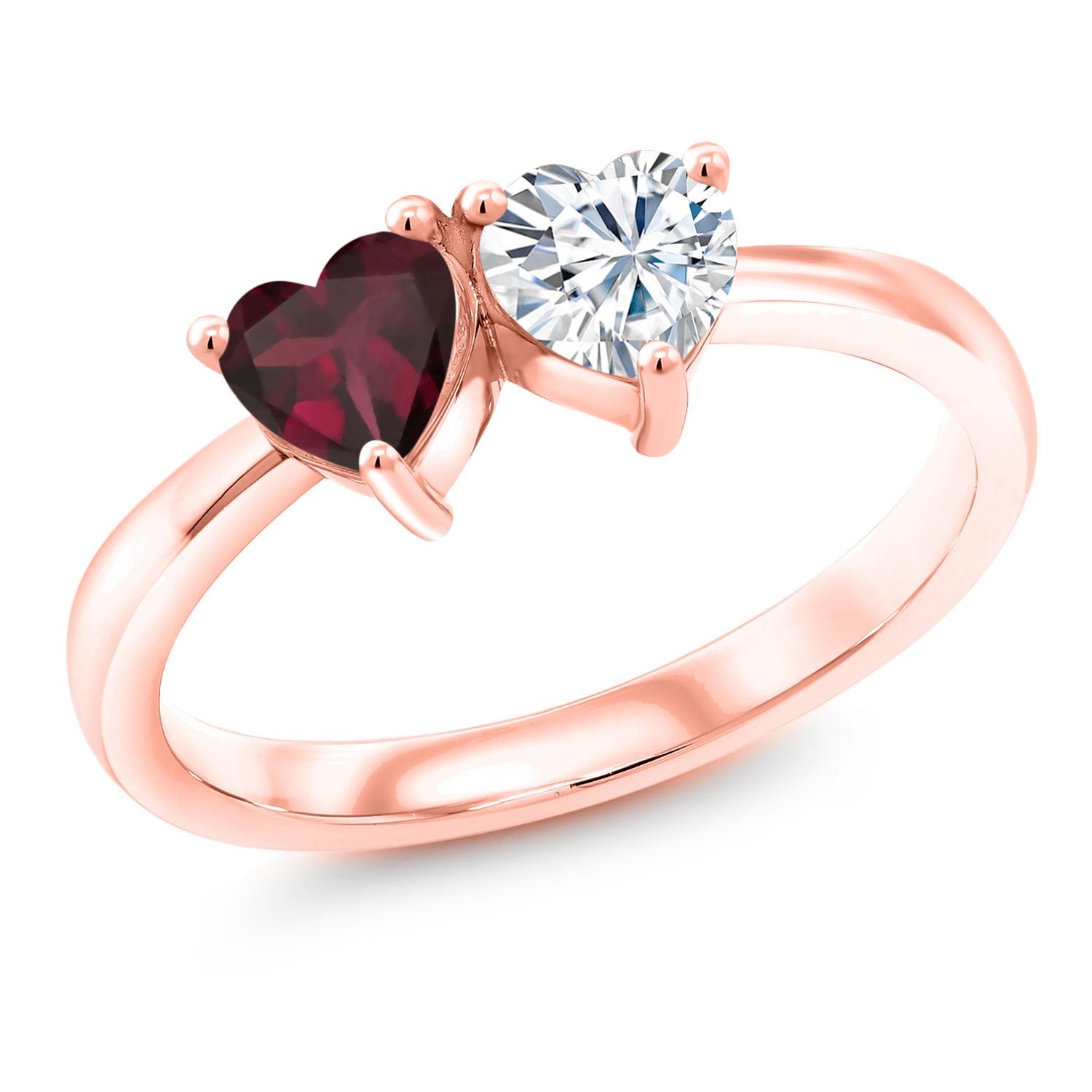 18K Rose Gold Plated Silver Fashion Ring Rhodolite Garnet Moissanite (0.97 Cttw)