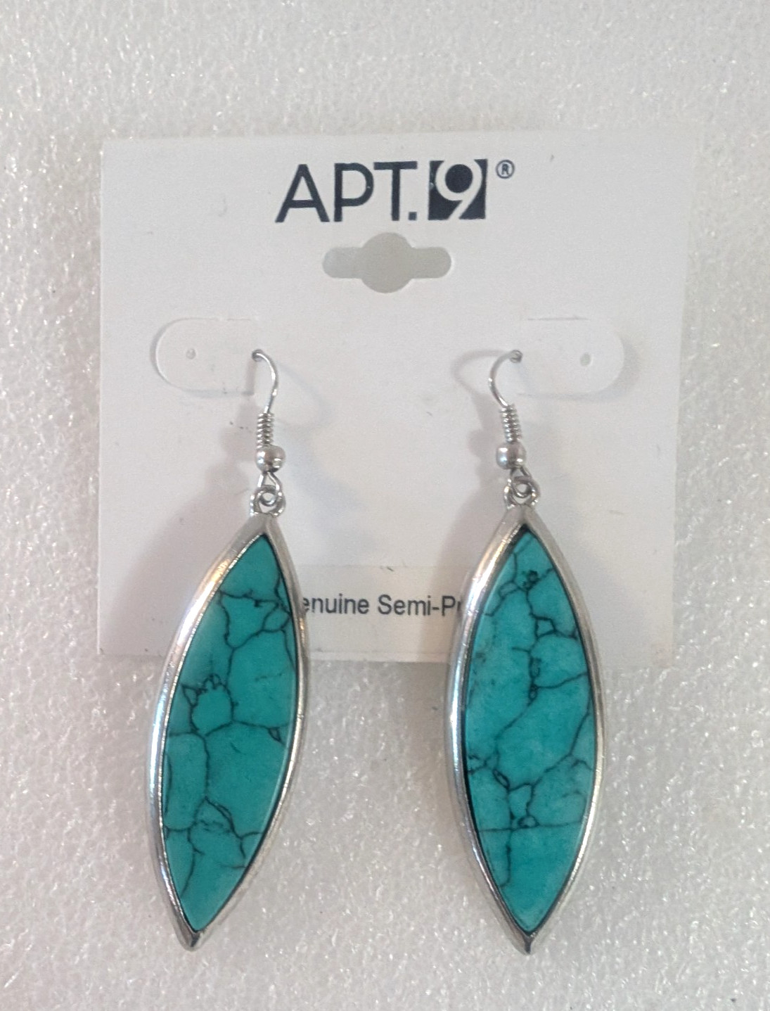 APT 9 Silver Tone Turquoise Blue Semi Precious Stone Dangle Drop Earrings