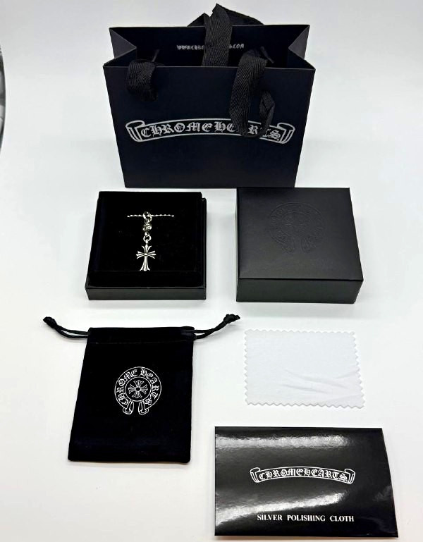 Chrome Hearts Silver Ball/Bead Chain Cross Pendant Necklace, No Stone