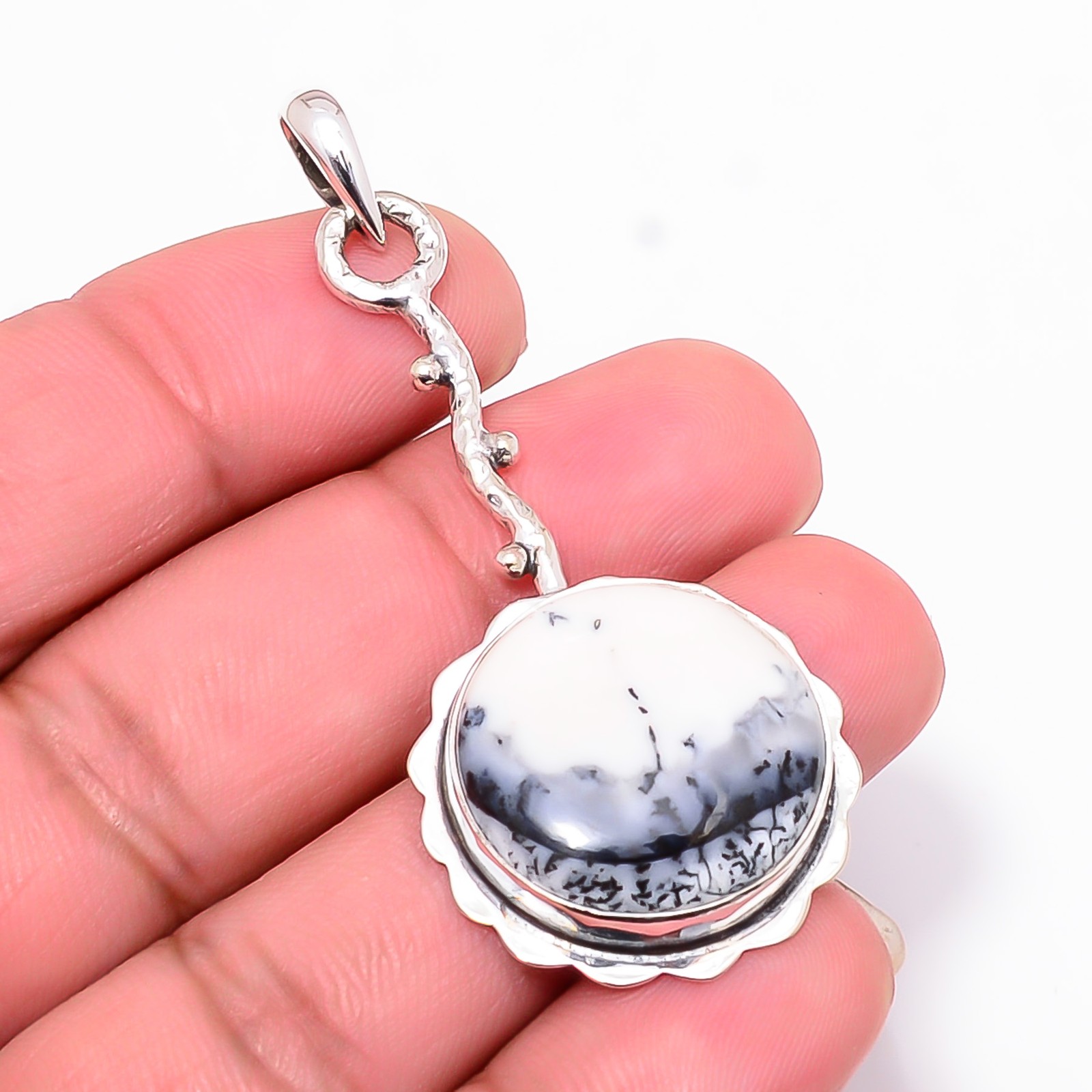 Merlinite Dendritic Opal -Brazil Handmade 925 Sterling Silver Pendant 2.15″ P20