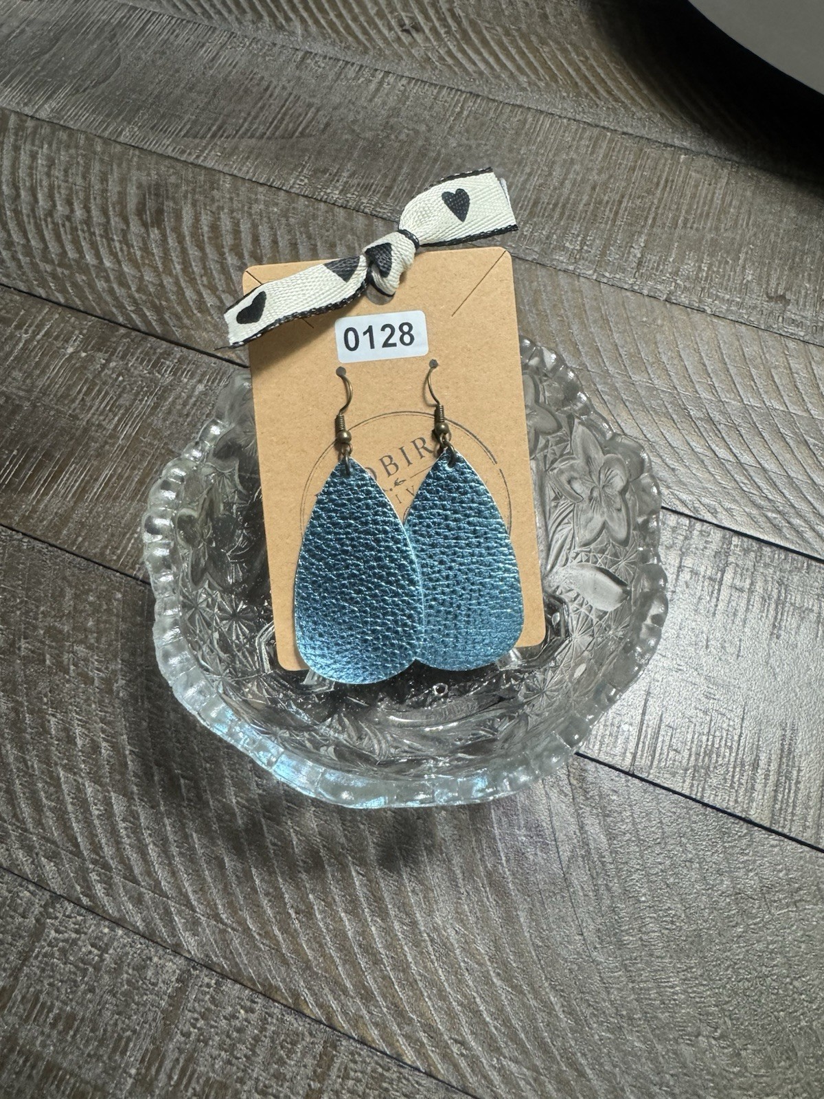 Estate Sale costume jewelry blue faux leather dangle/Drop Hook Earrings