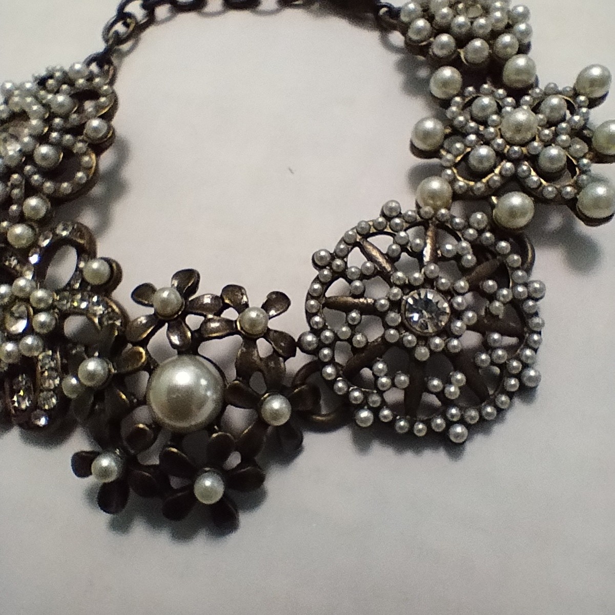 Plunder Design Signed Clear Rhinestone and Faux Pearl Bracelet with Extender