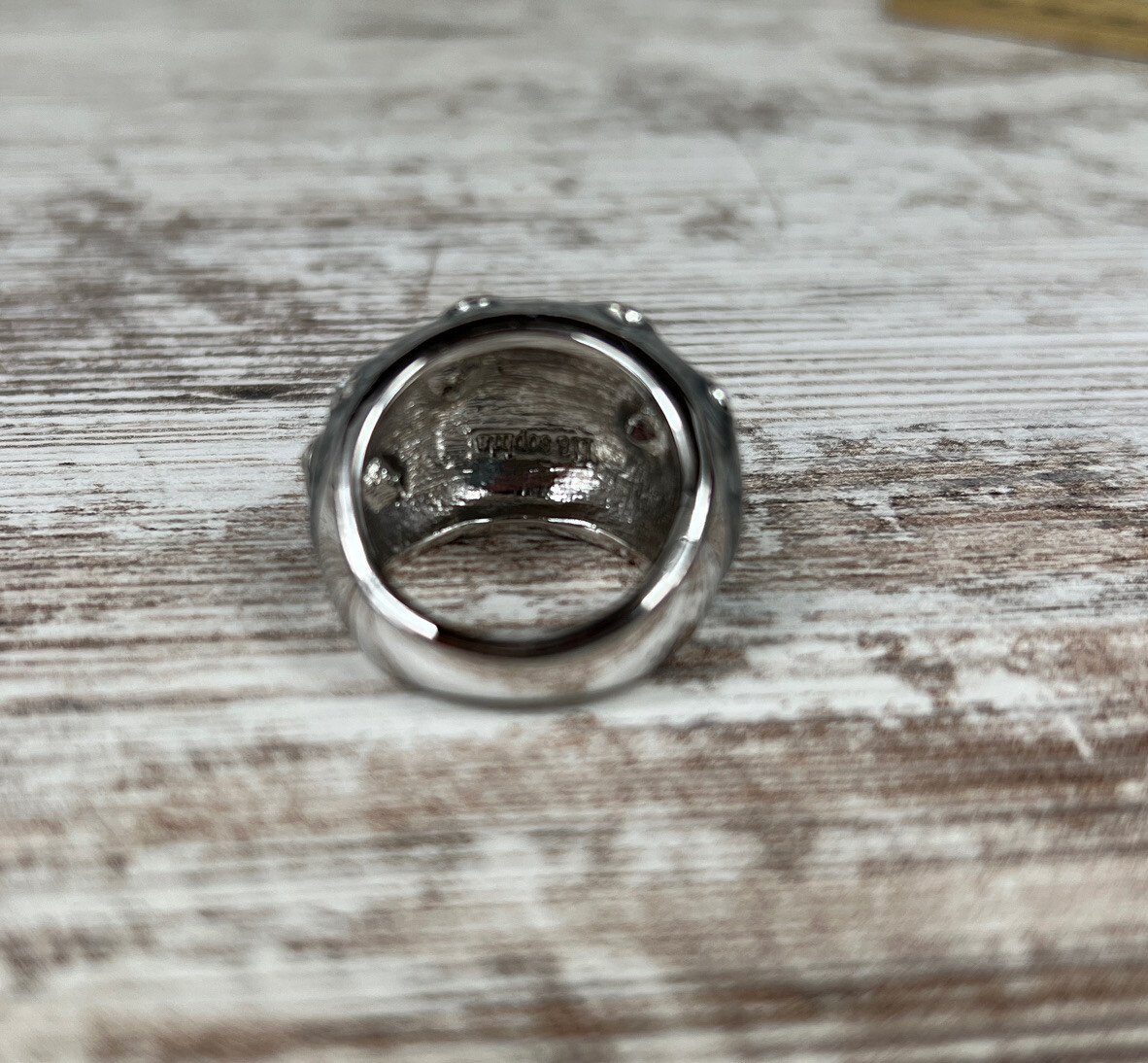 Lia Sophia Panache Ring Size 10 Silver Black Gray Swirls Rhinestones Dramatic!
