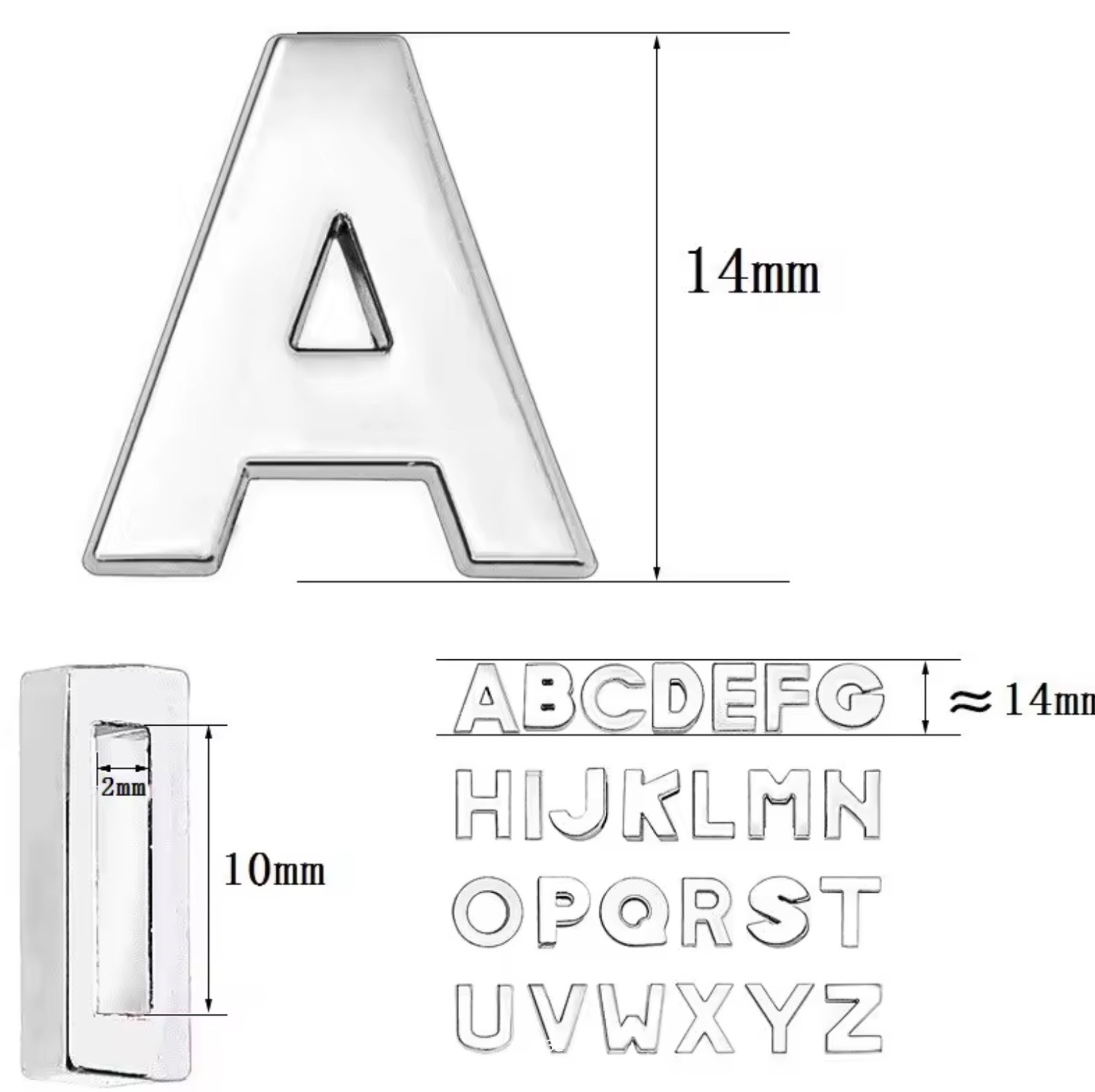 Chrome Letters Slide 10mm int dia A-Z DIY Charms Name custom alphabet