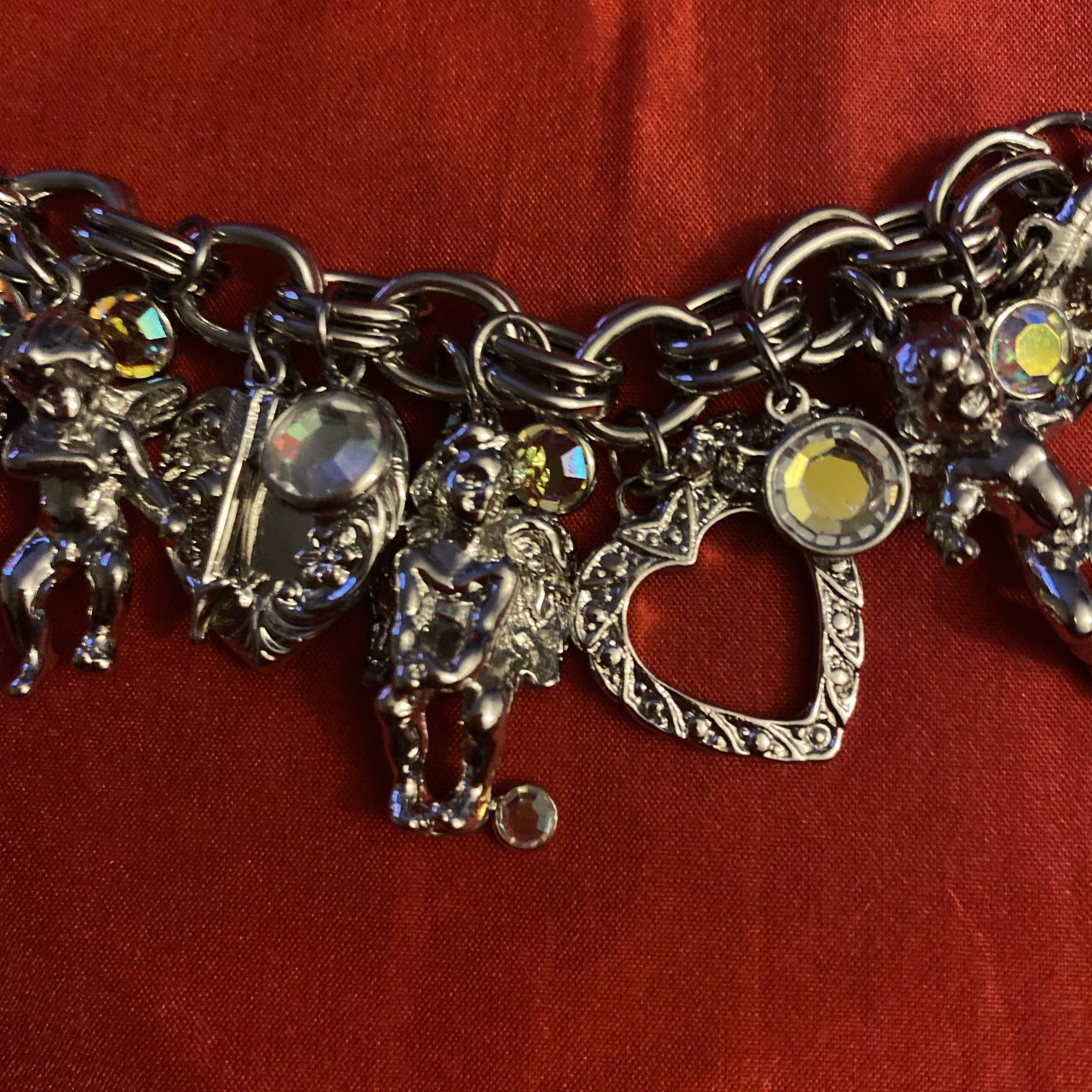 Kirk’s Folly Silver Tone Cherub Angel AB Charm Bracelet