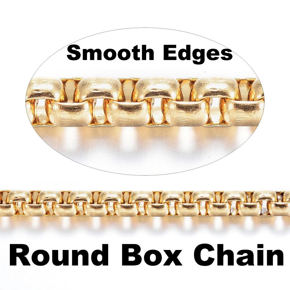 Gold Plated Stainless Steel Round BOX Chain 2.5 or 3mm any Length Made to Order