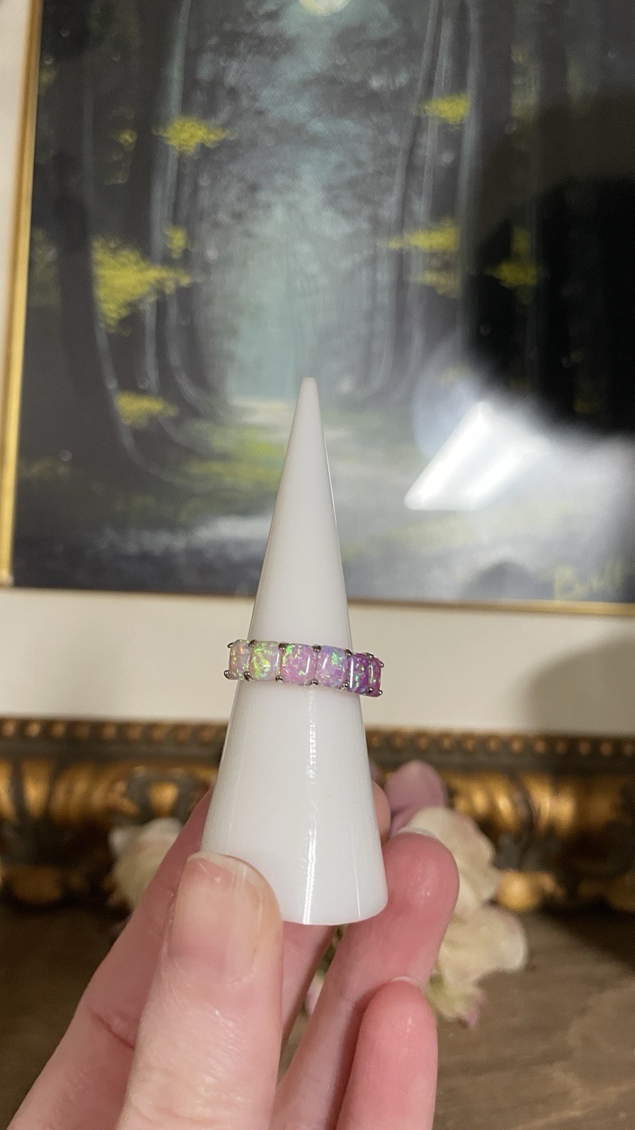 Bomb Party Ring Size 5 Pastel Pink And Purple Opals Silver Ring