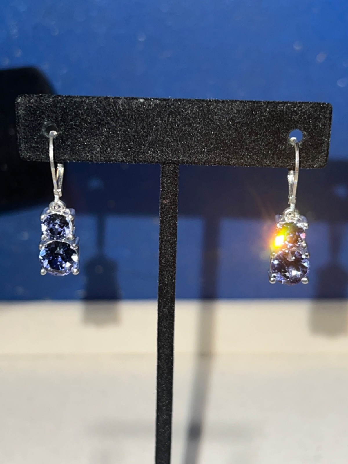 Silver-tone DANA BUCHMAN Purple Crystal Dangling/Drop Leverback Earrings