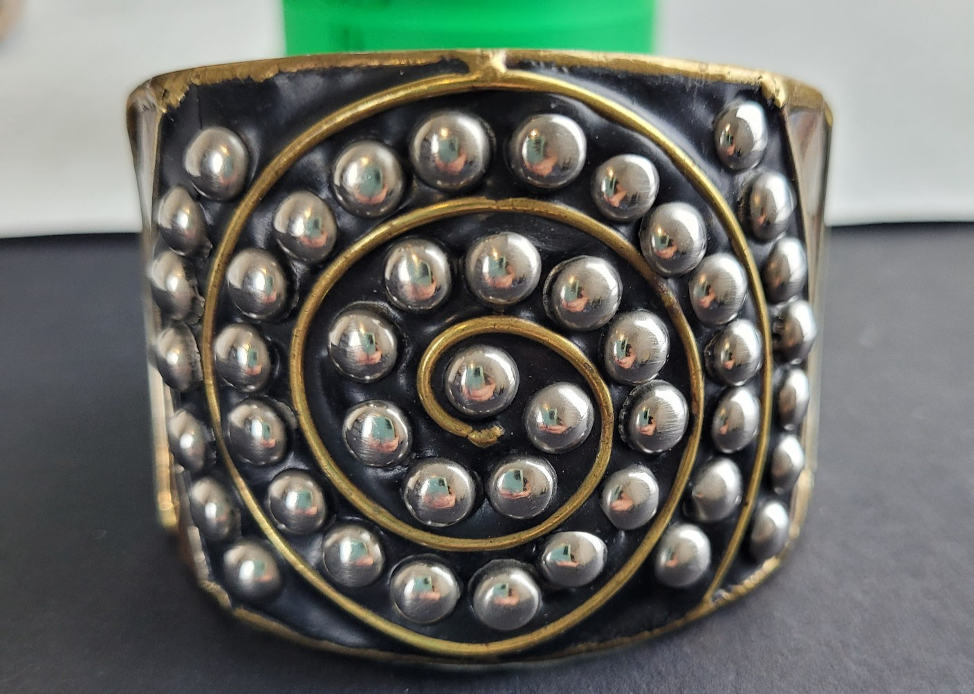 Mixed Metal Cuff Bracelet Spiral Studded