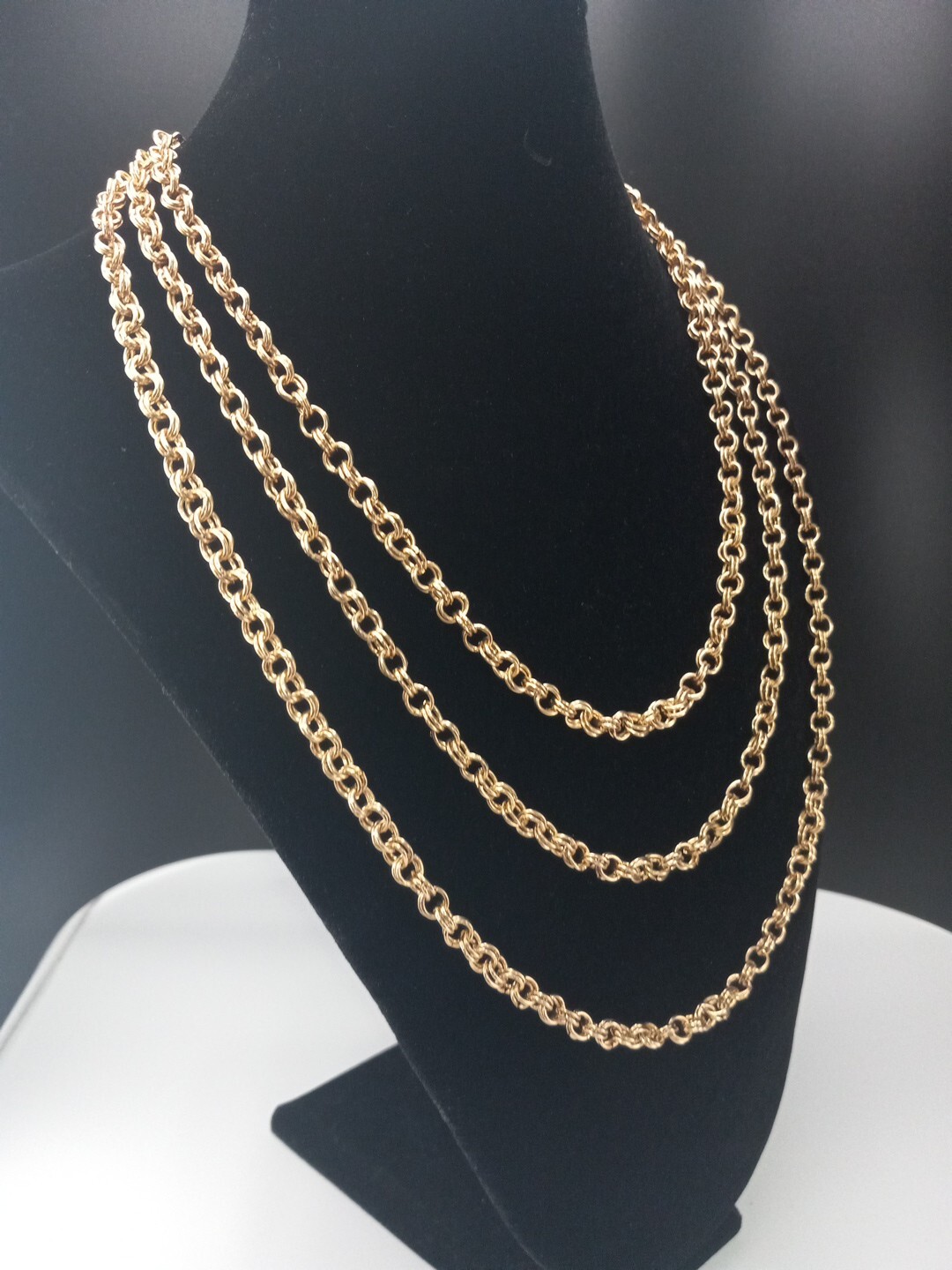 NY Gold Tone 3 Layered Rolo Chain Design 1/4 ” Wide 17″ Fashion Necklace