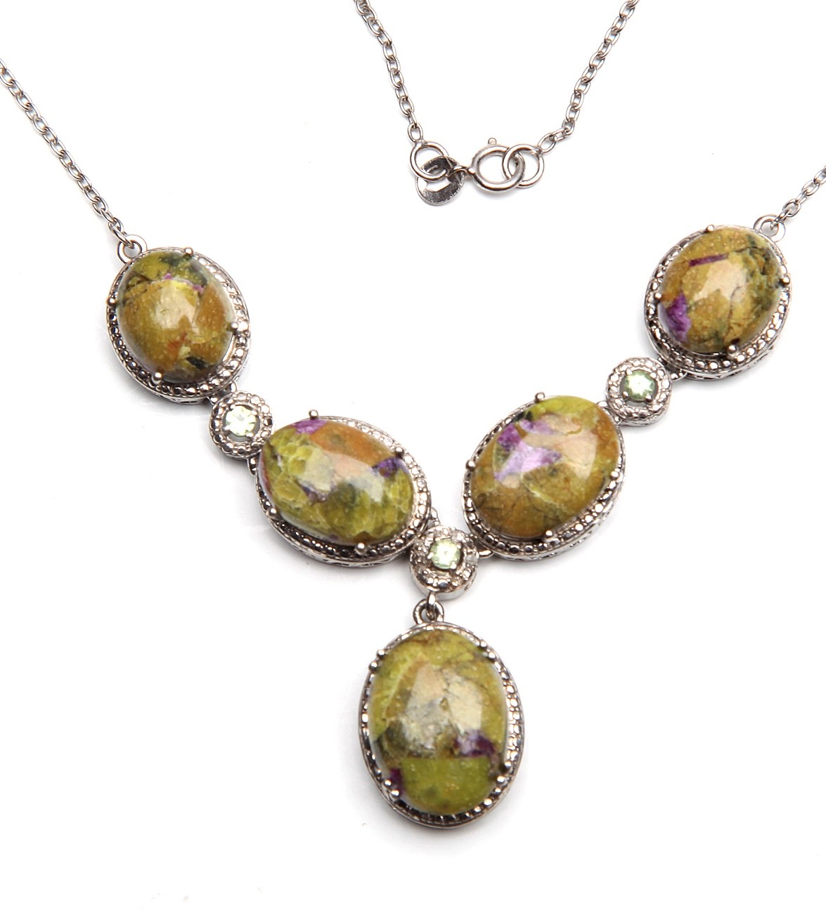 Tasmanian Stichtite 5 Stones Necklace In Sterling Silver 925 Fashion STS 8″
