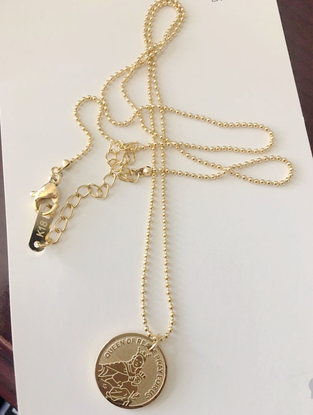 Women Girl Titanium Stainless Steel Our Lady of Mary Round Gold Coin Necklace