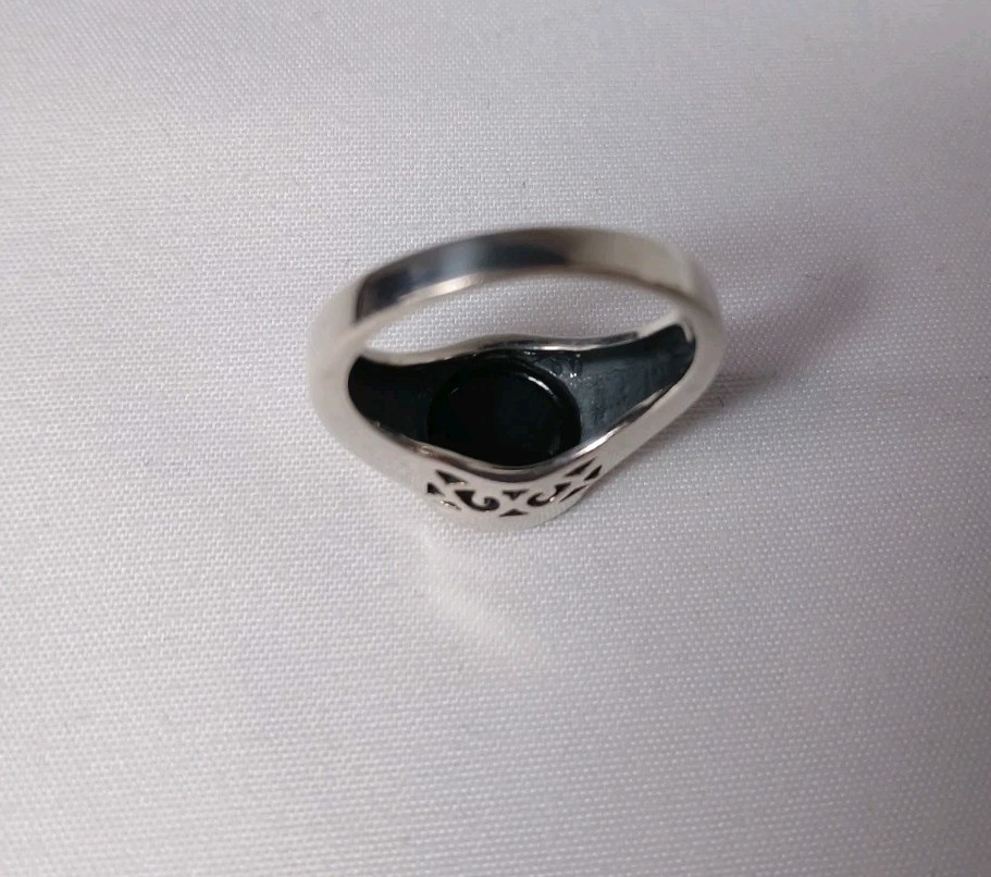 Sterling Silver Ring 925 Black Glass Cabochon – Size 7
