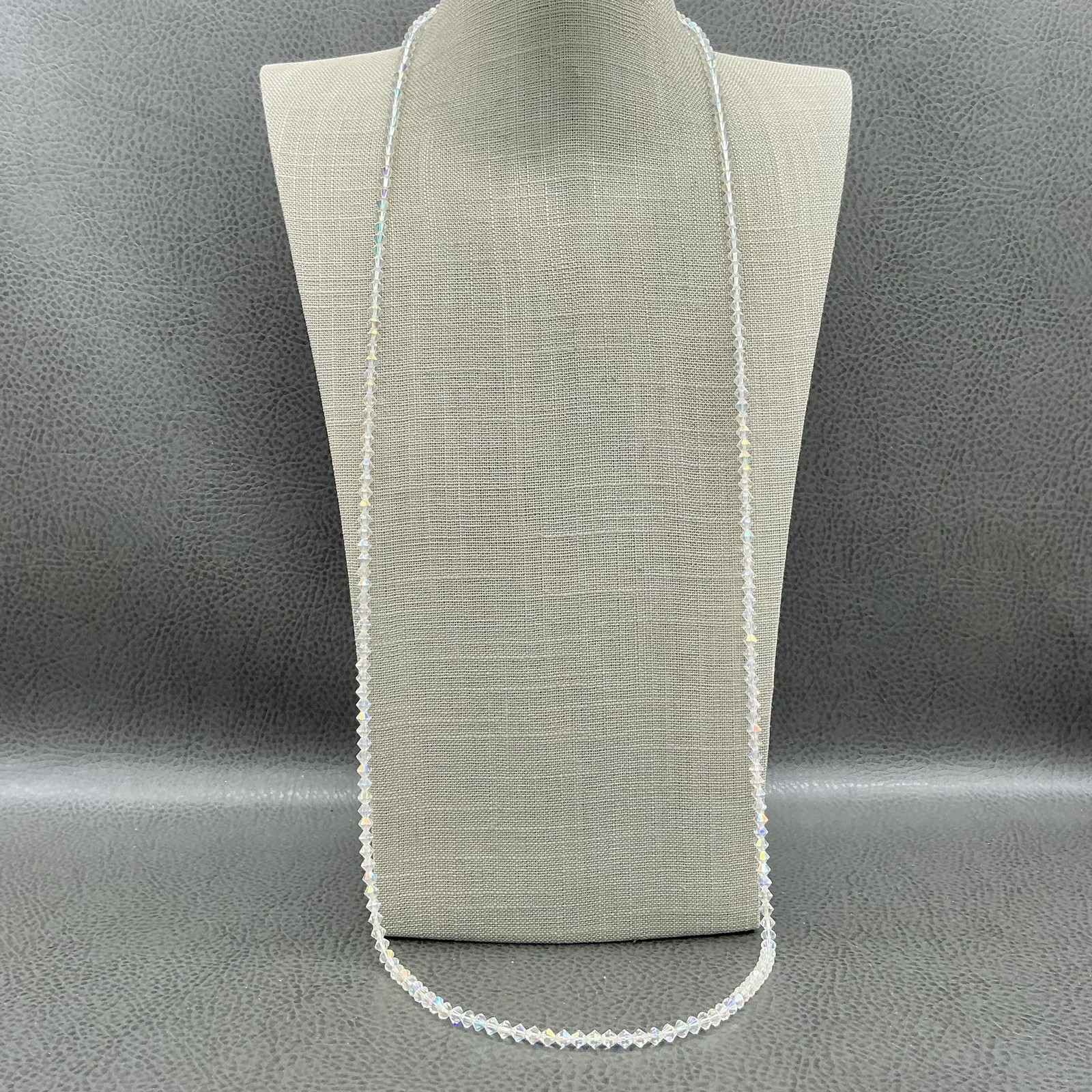 Vintage Necklace Clear Crystal Beaded Single Long Strand Barrel Clasp Womens