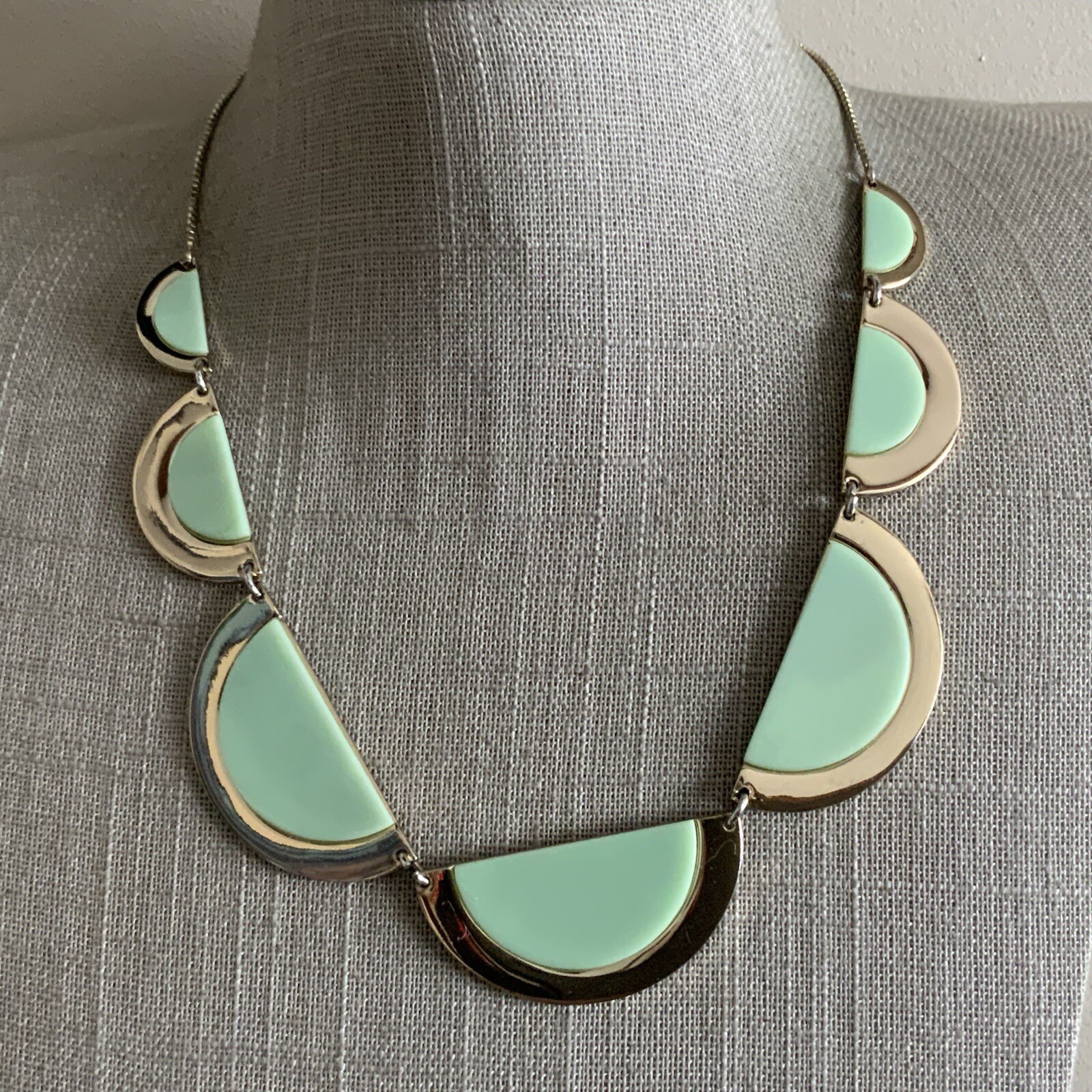 Gold tone LOFT mint green crescent link statement necklace