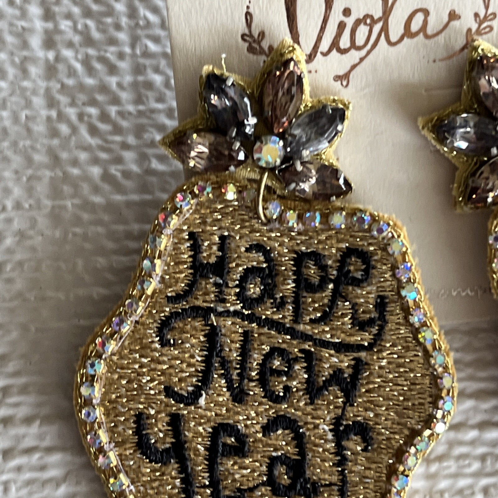 Happy New Year Themed Embroidered Dangle Earrings Jewelry