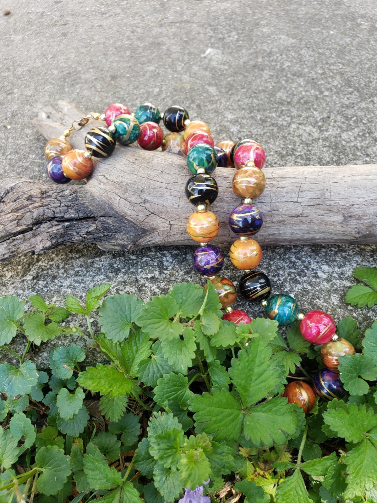 Orbiting Planet Style Multi Color Egyptian Palette Gold Tone Accents Necklace