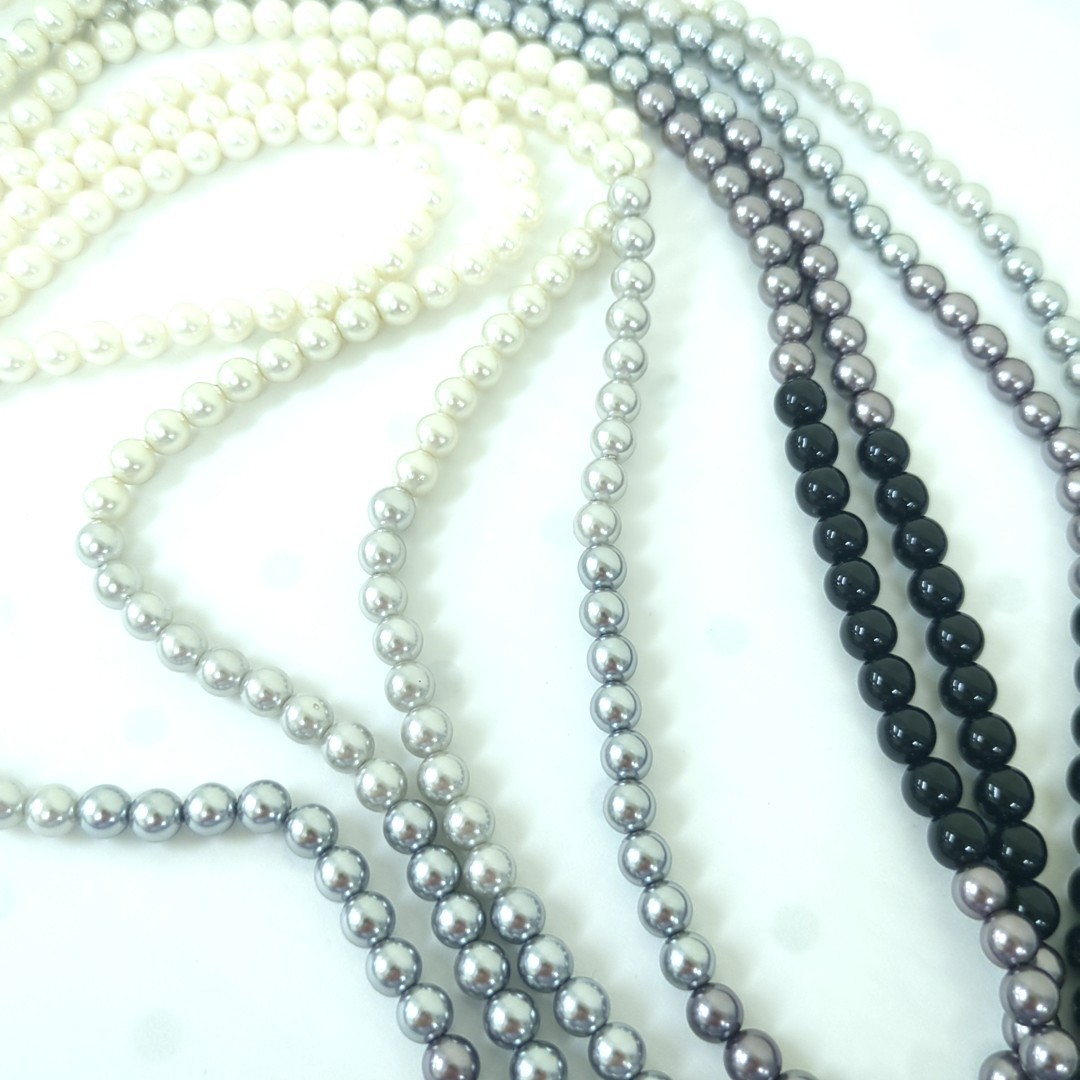 LANVIN COLLECTION Faux Pearl Long Necklace Black Gray Approx. 276cm