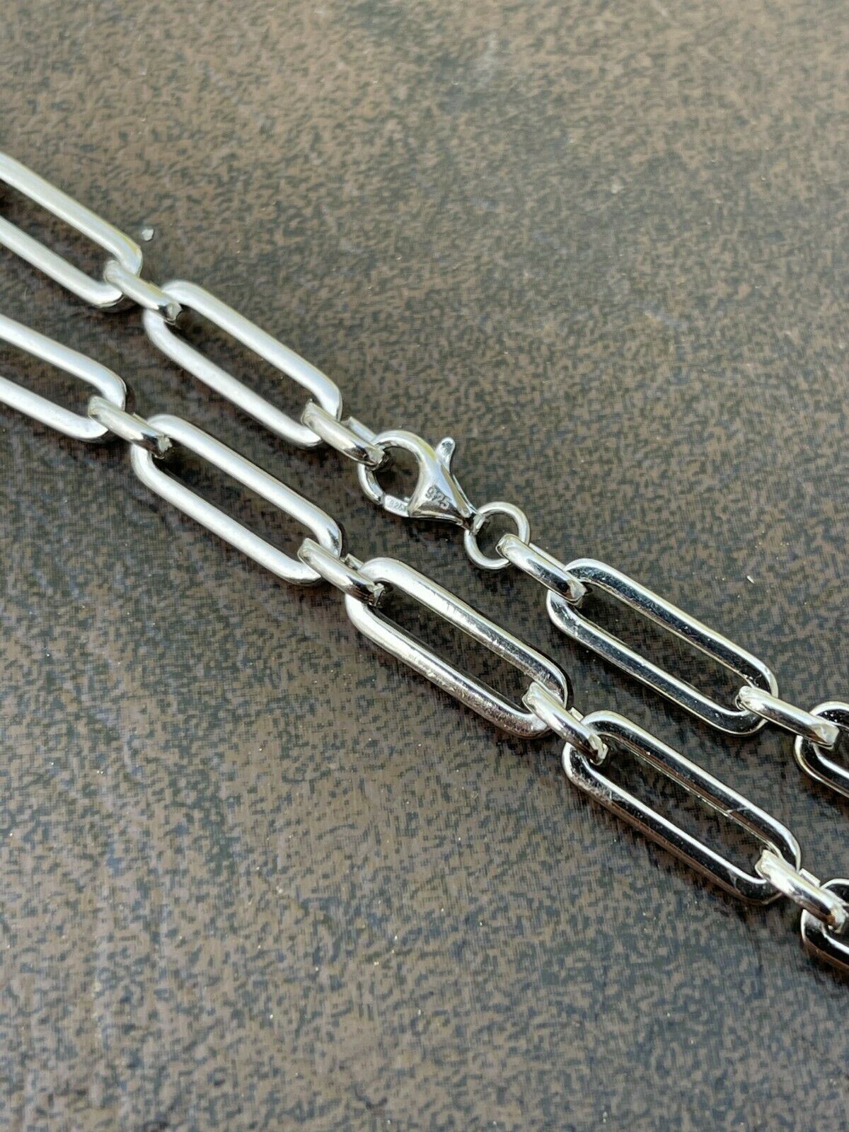 Ladies Solid 925 Sterling Silver Paperclip Chain Iced Simulated Diamonds 5mm