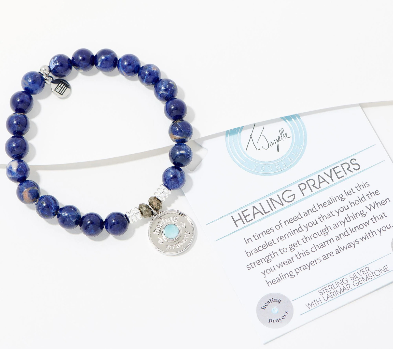 T. Jazelle Larimar Charm Gemstone Beaded Bracelet Sterling Silver, Healing