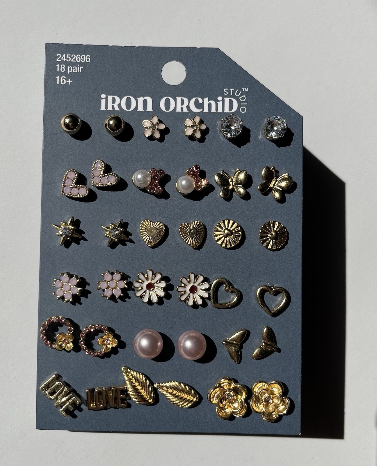 Iron Orchid Studio Pink & Shiny Post Earrings, Nickel Free, 18 Pair Pack