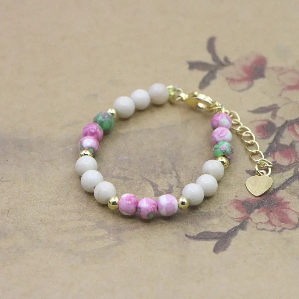 Baby Girls Bracelet Natural Stone Bead Lobster Clasp Charm Jewelry Adjustable