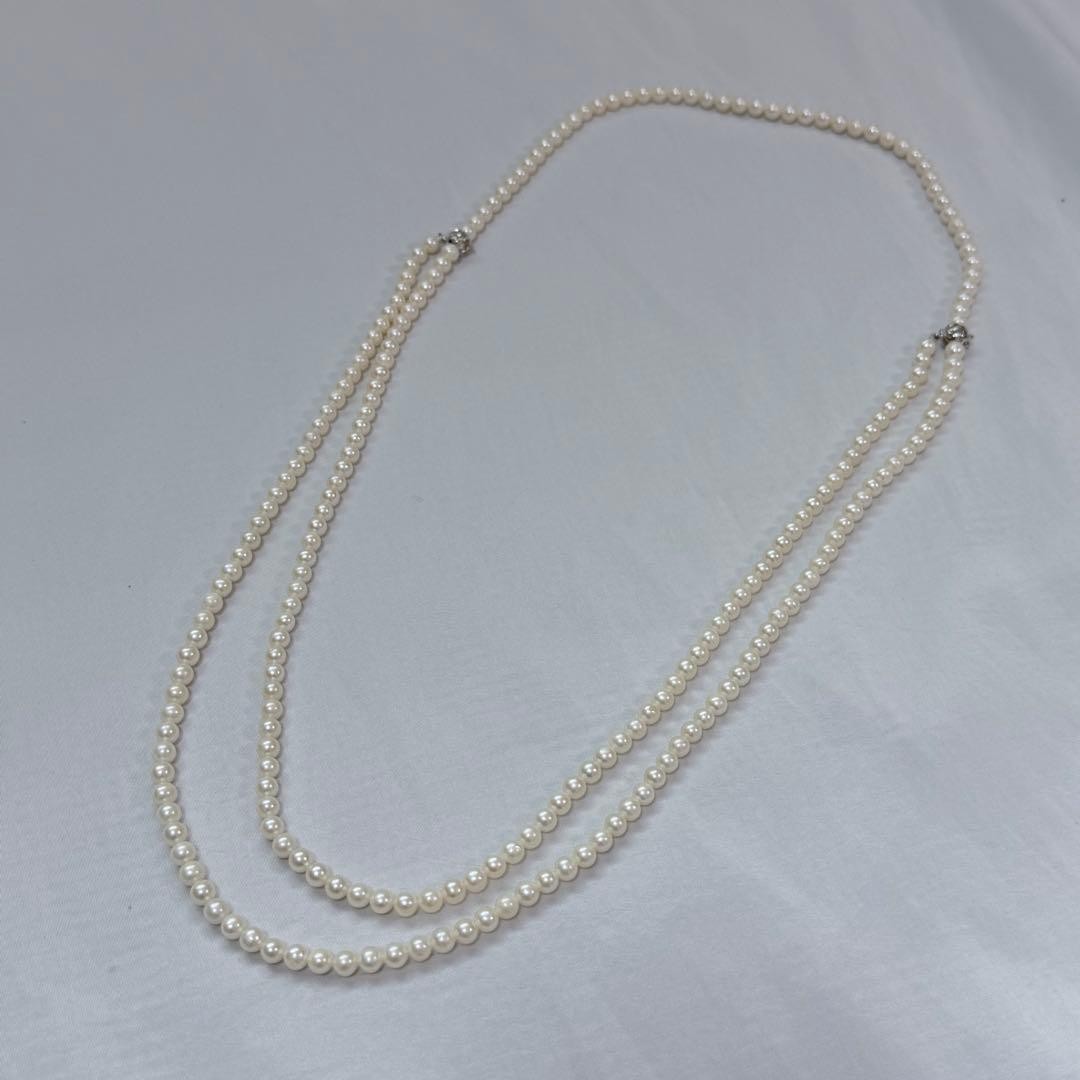 Genuine Pearl Necklace 120cm Long Silver Pearls 5.1-5.5mm From Japan