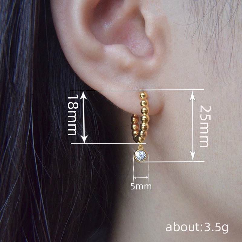 Fashion Women 18k Gold Plated CZ Beaded Round Huggie Earring Stud Drop Dangle