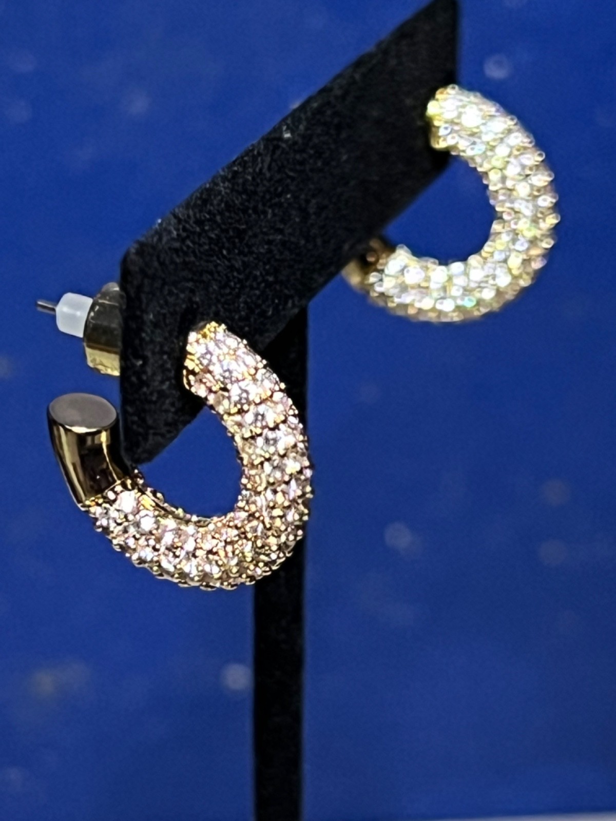 NWOT Gold-tone Open Hoop Earrings w/ Pave Rhinestone/CZ