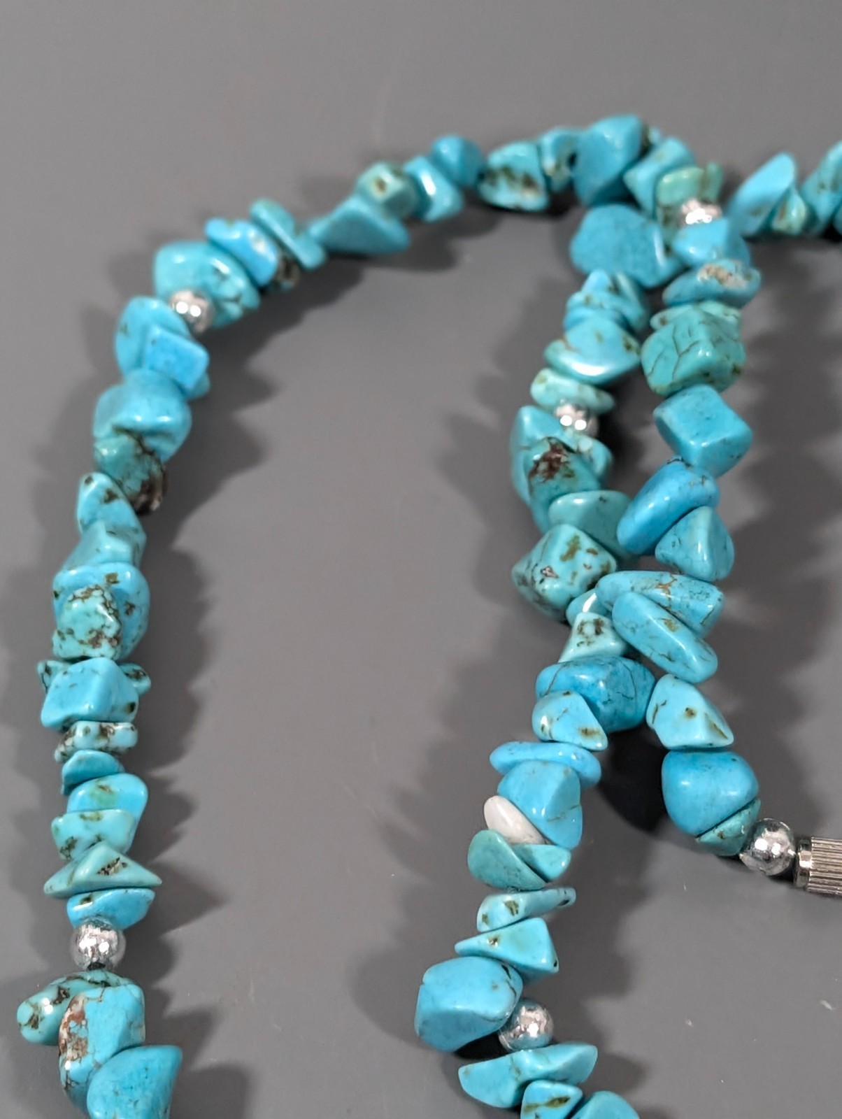 Boho Western Blue Faux Turquoise stone Pendant Beaded Necklace 18.5 in