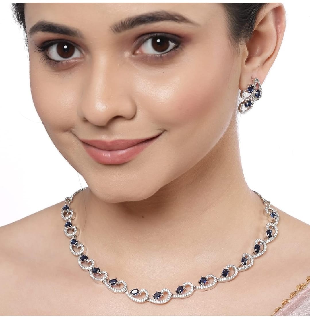 Indian bollywood gold plated blue stone necklace set with matching earrings