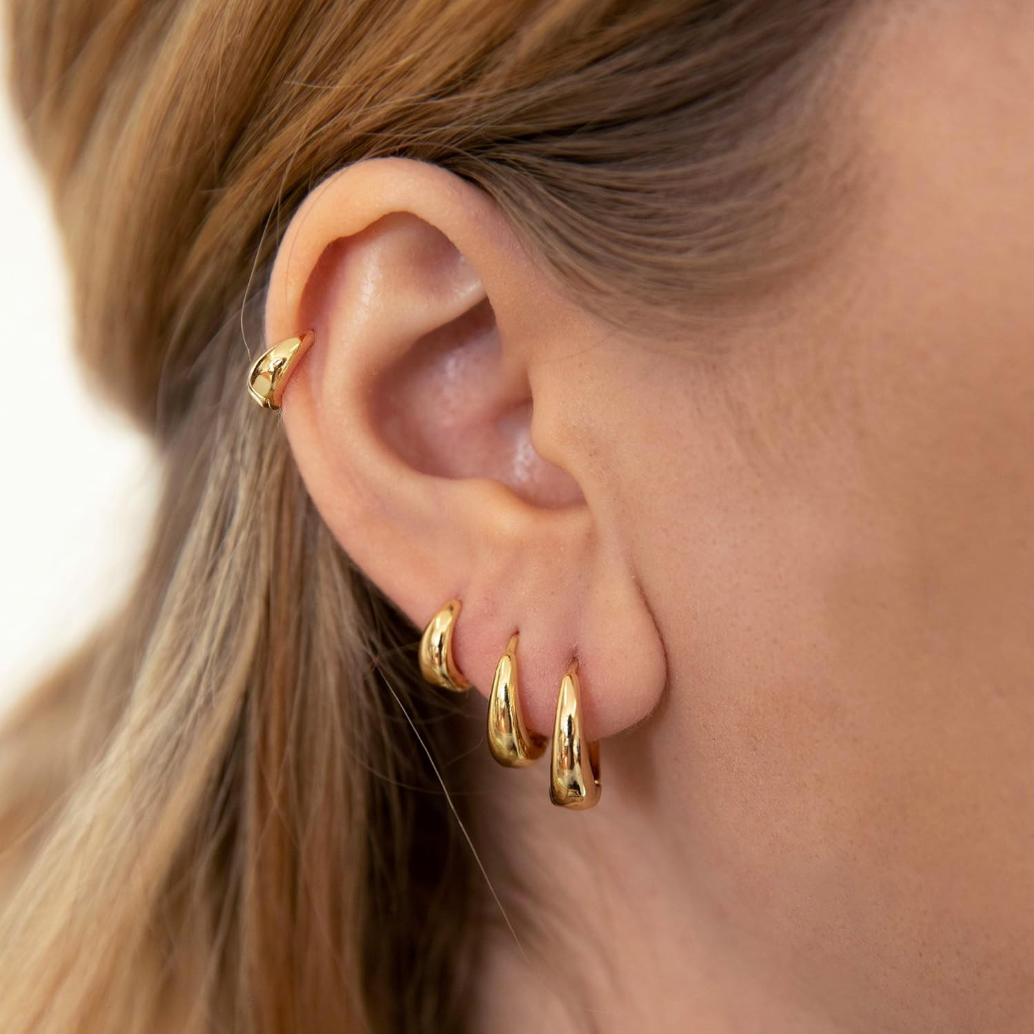 4 Pairs Small Huggie Hoop Earrings for Women, Chunky 14K Gold Plated Earrings St