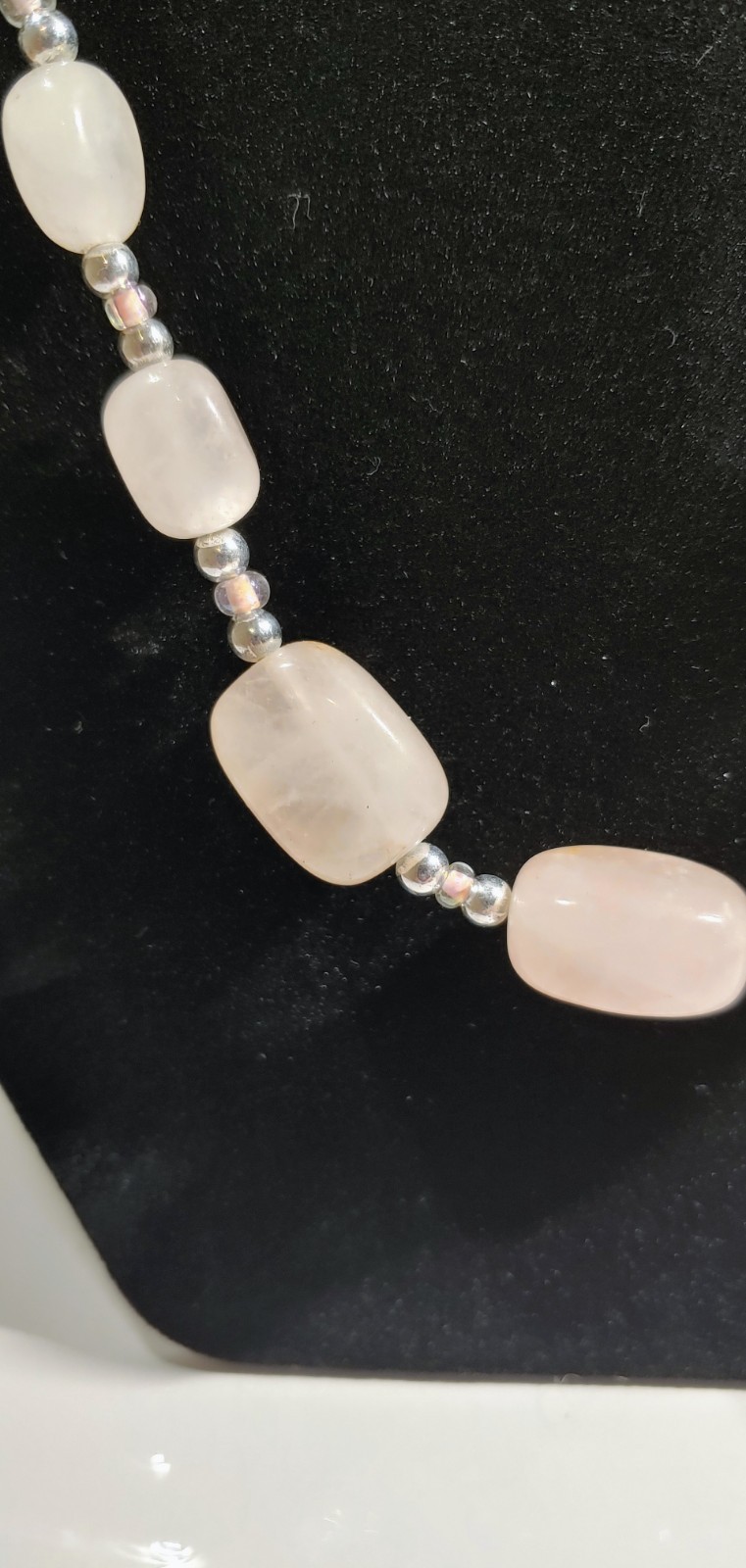 Rose Quartz Necklace With Silvertone Chain
