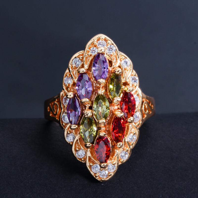 Luxury Gold Plated Marquise Cubic Zirconia Ring Women Wedding Party Jewelry Gift