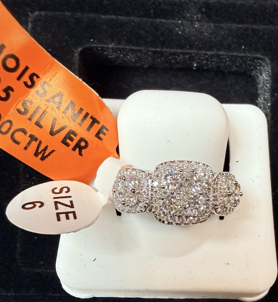 925 Sterling Silver 1 CTW Cushion Stone Cluster Halo Ring Size 6