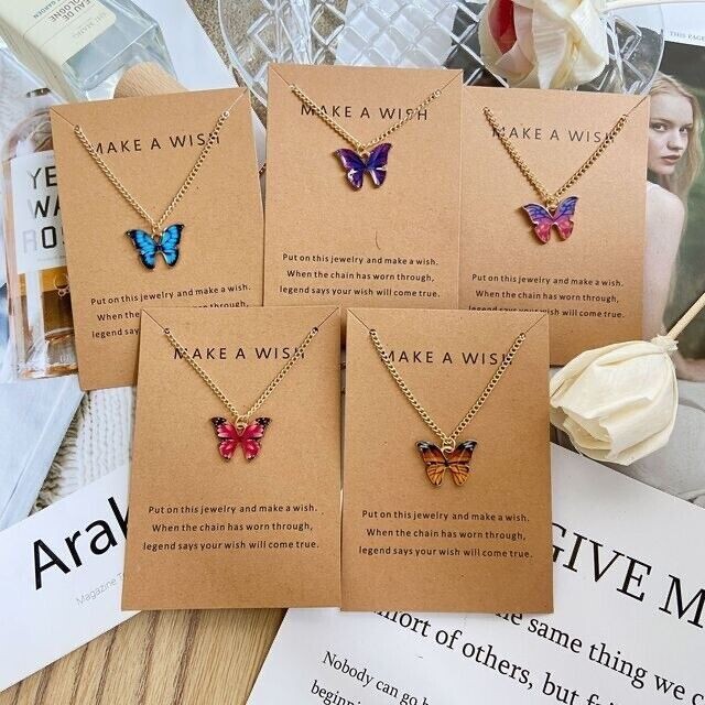 Butterfly Necklace Pendant For Women Girls GIFT Make A Wish Love