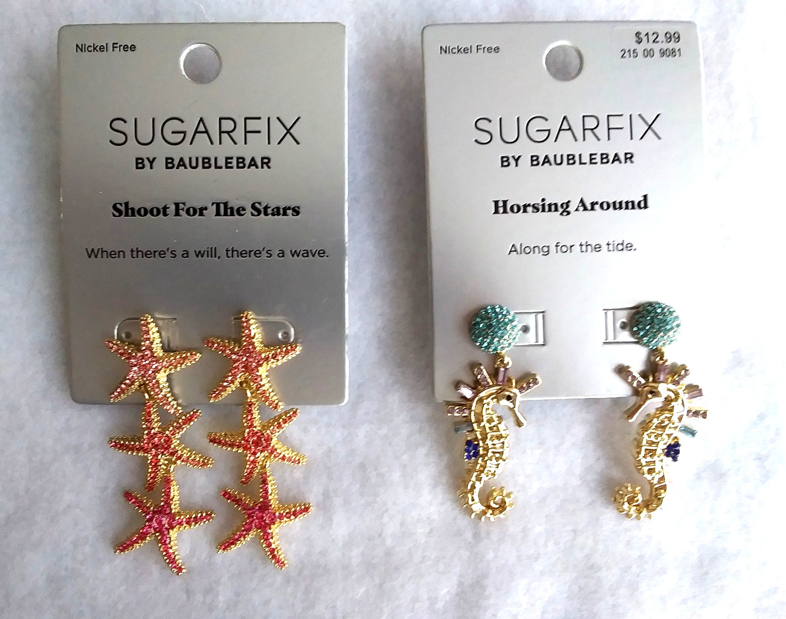 Sugarfix BaubleBar Earrings Star Fish & Sea Horse Dangle Stud Back – Nickle Free