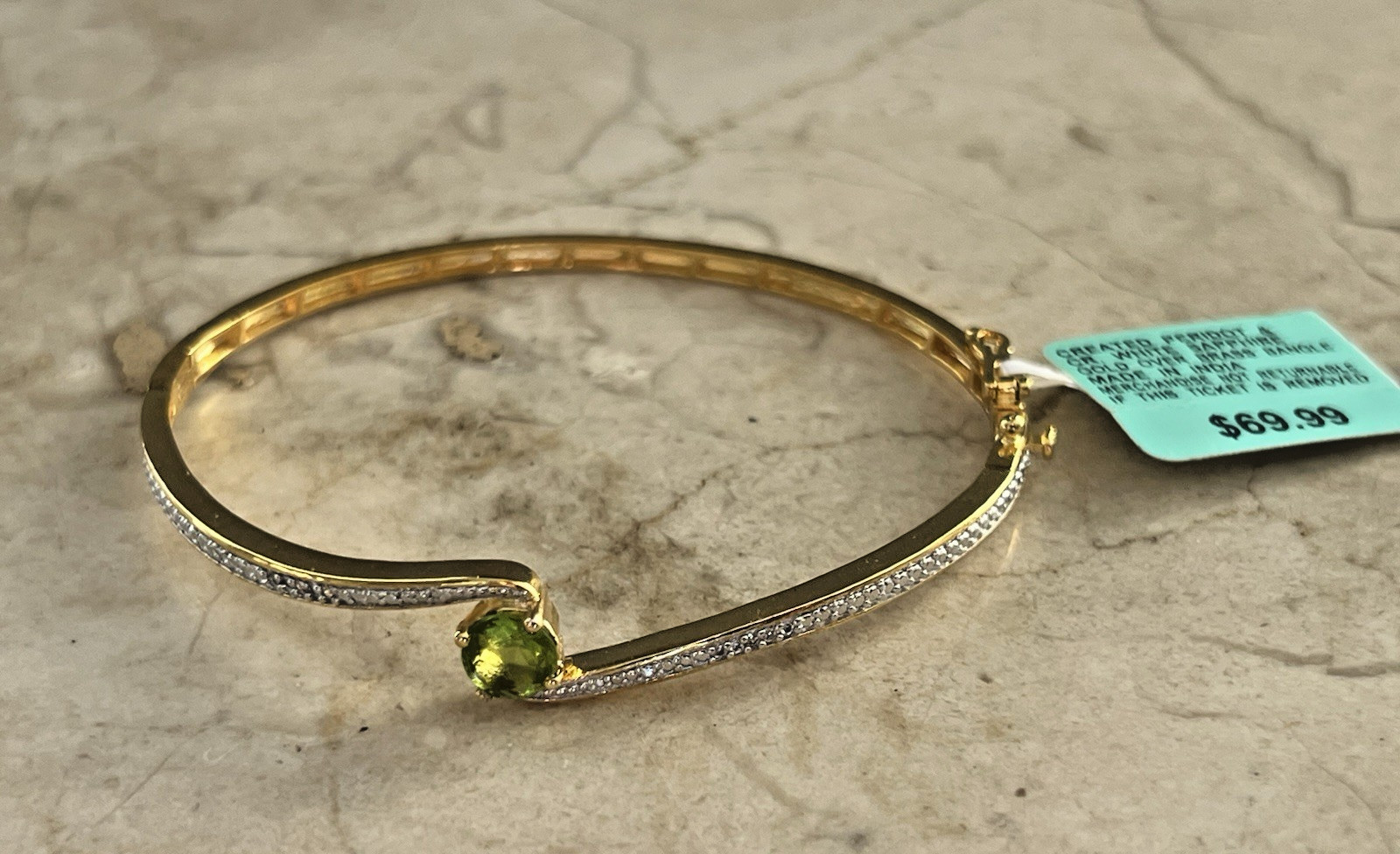 New w/ Tags BR KRN Created Peridot White Sapphire Gold on Brass Bangle Bracelet