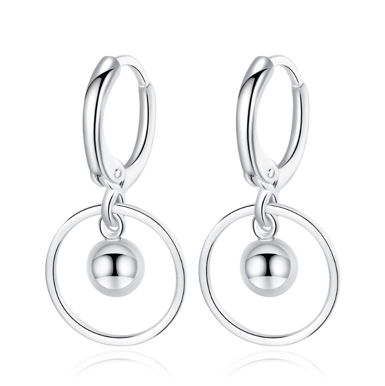 925 Silver Plated LeverBack Hoop Drop Dangle Ball Circle Earrings PE63