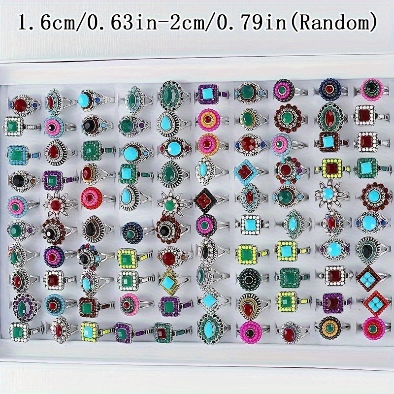 Wholesale 15/30Pcs Ring Mixed Bulk Finger Ring Gemstone Crystal Jewelry Lot Boho