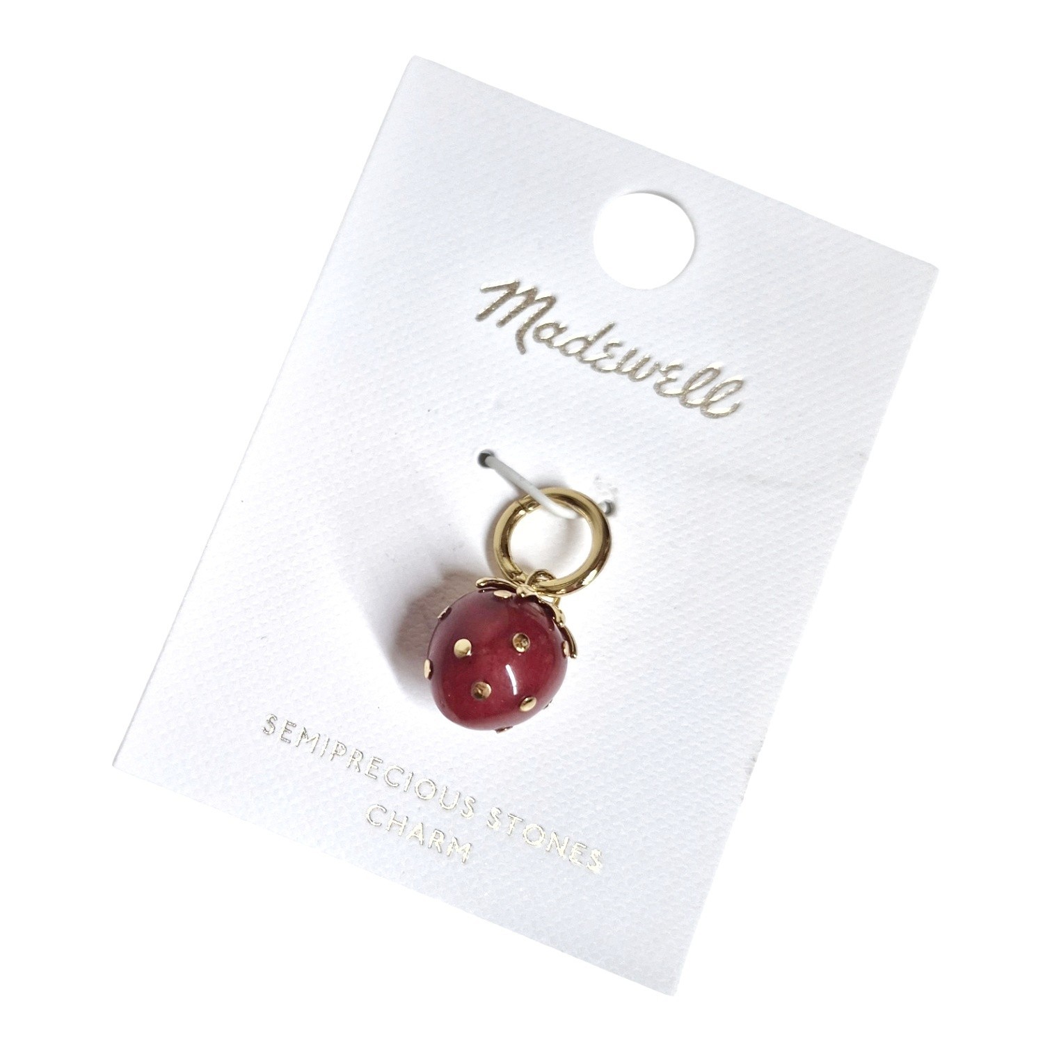 Madewell Semiprecious Strawberry Charm Antique Gold Red Brass Nickel Safe New