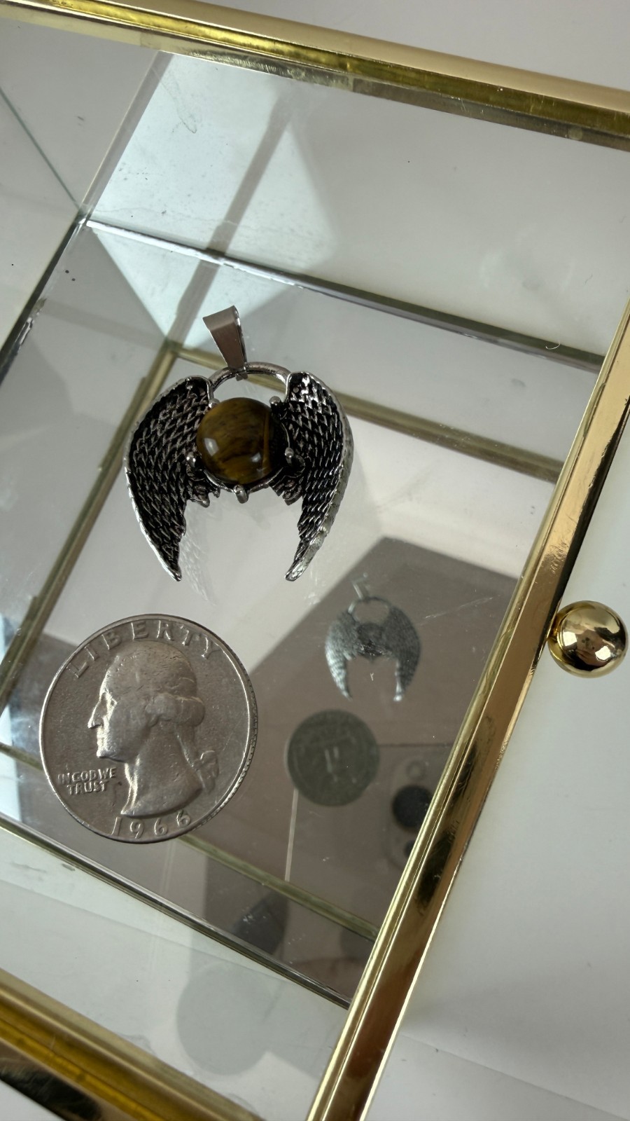 Angel Wing Tiger’s Eye Pendant | Silver Tone Fantasy Gothic Jewelry