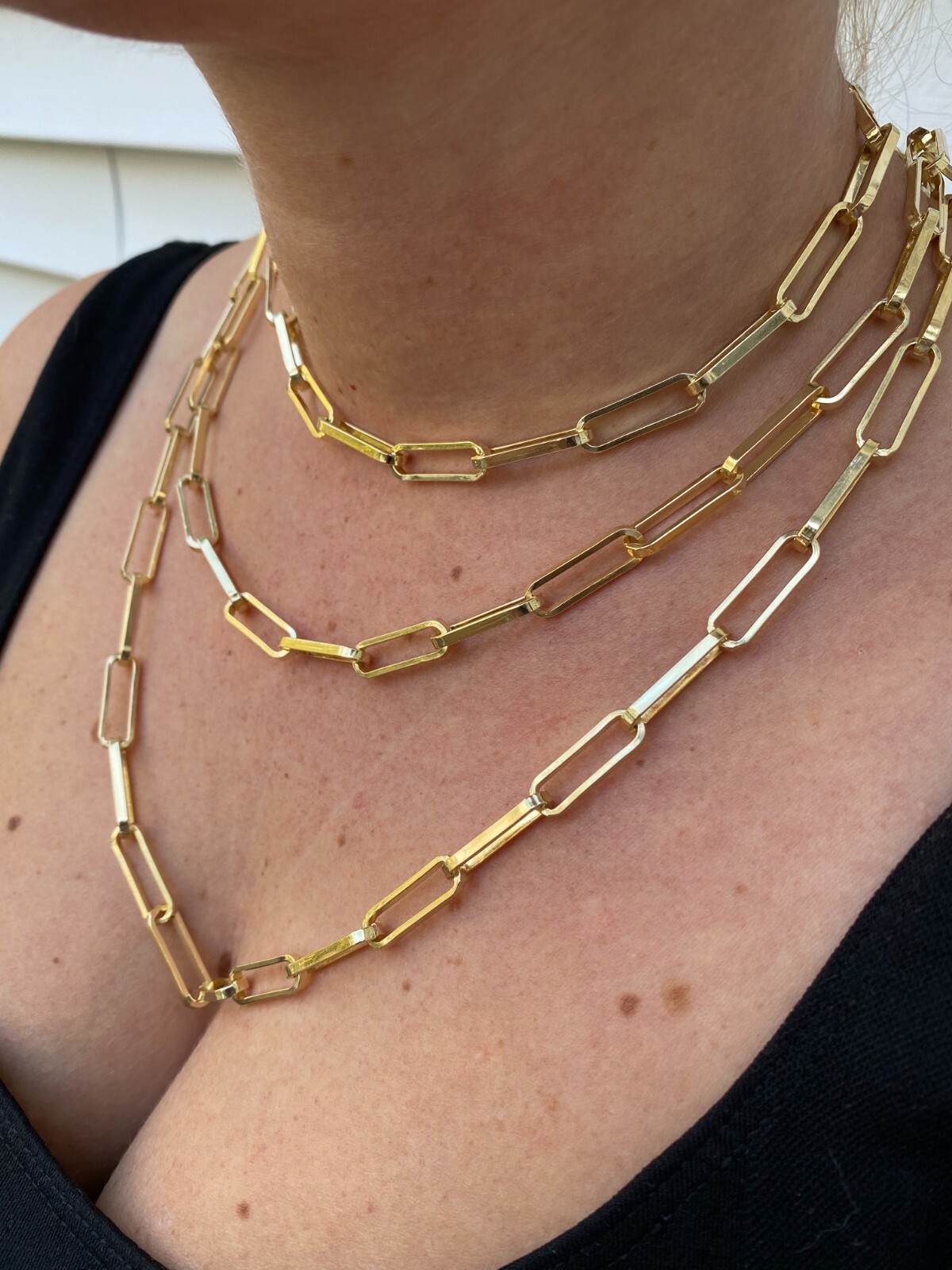 14k Gold Plated Solid 925 Silver Paperclip Chain Bracelet 7mm Necklace Italy
