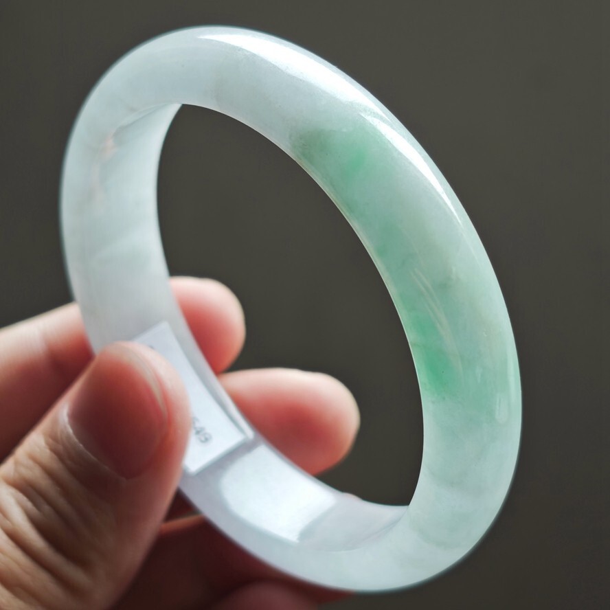 59mm White Emerald Green Jadeite Jade Bangle Bracelet Burma Jade Bangle 2275