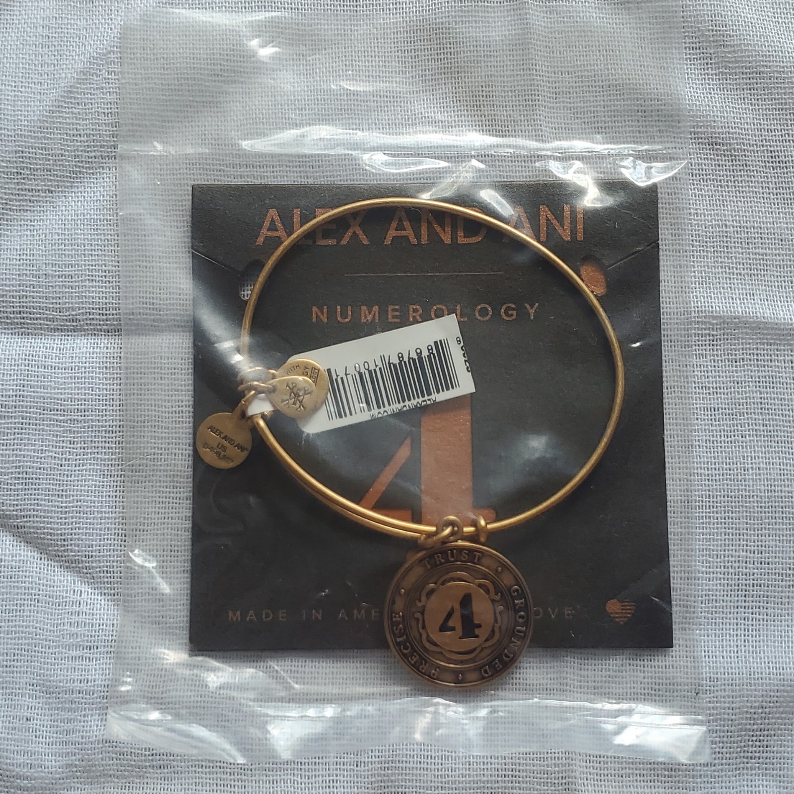 Alex & Ani Numerology, #4 Stability and Security, Gold Bracelet, New.