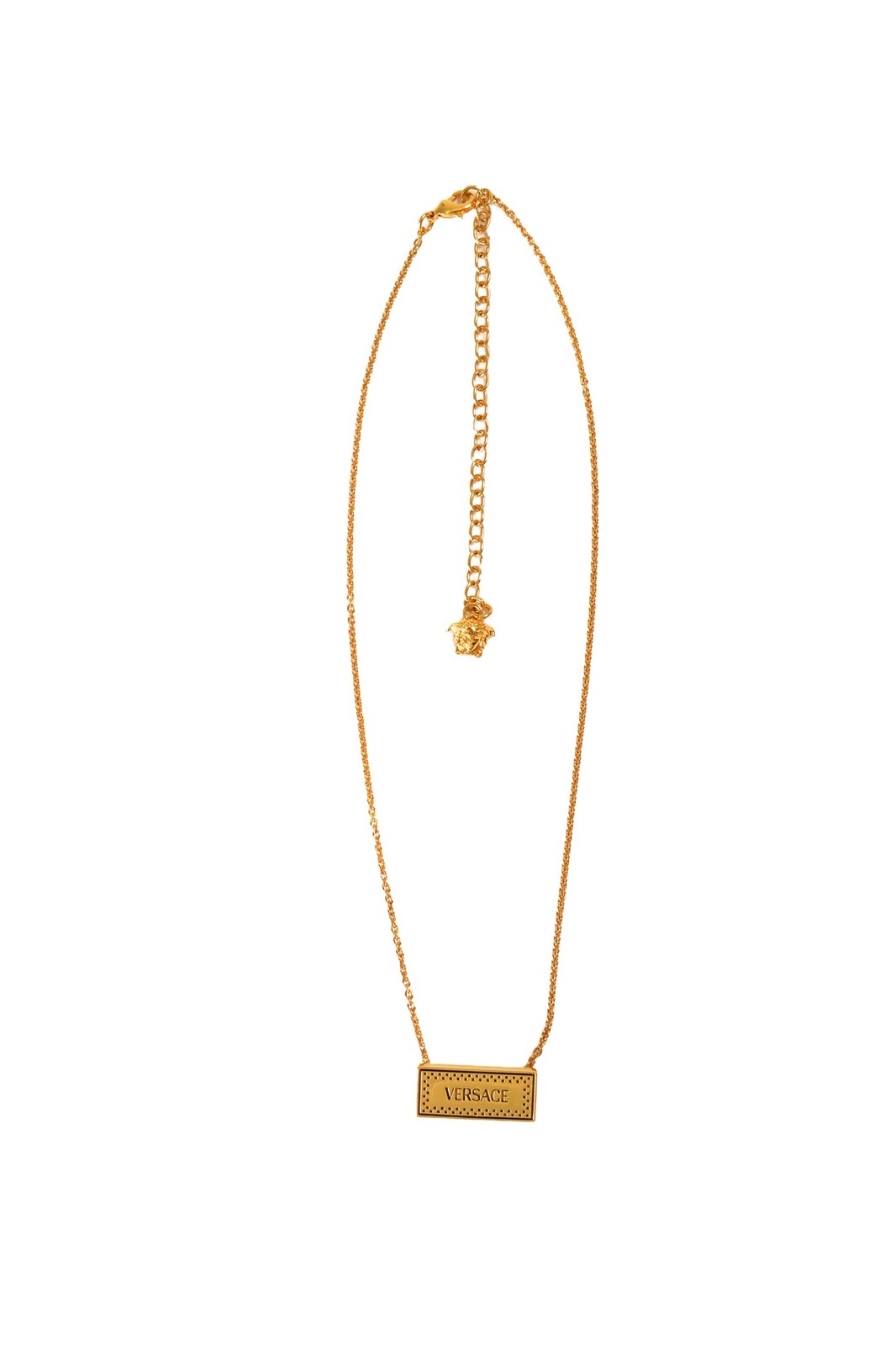 Versace Gold Color Metal Logo Engraved Necklace