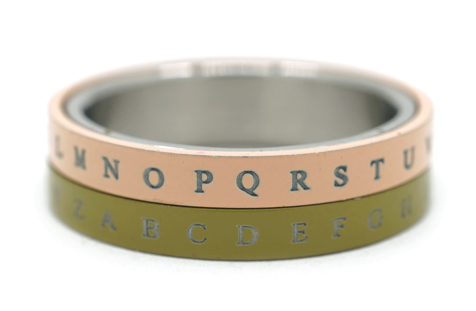 TB Alphabet Letter Print Peach Olive Color Stain Steel Men Fashion Jewelry Rings